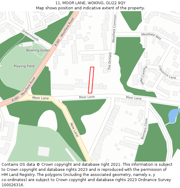 11, MOOR LANE, WOKING, GU22 9QY: Location map and indicative extent of plot