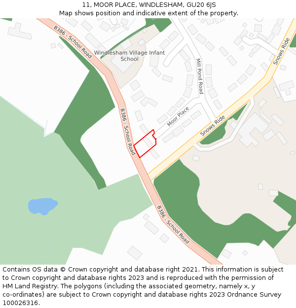 11, MOOR PLACE, WINDLESHAM, GU20 6JS: Location map and indicative extent of plot