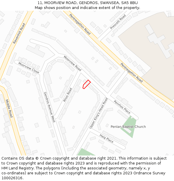 11, MOORVIEW ROAD, GENDROS, SWANSEA, SA5 8BU: Location map and indicative extent of plot