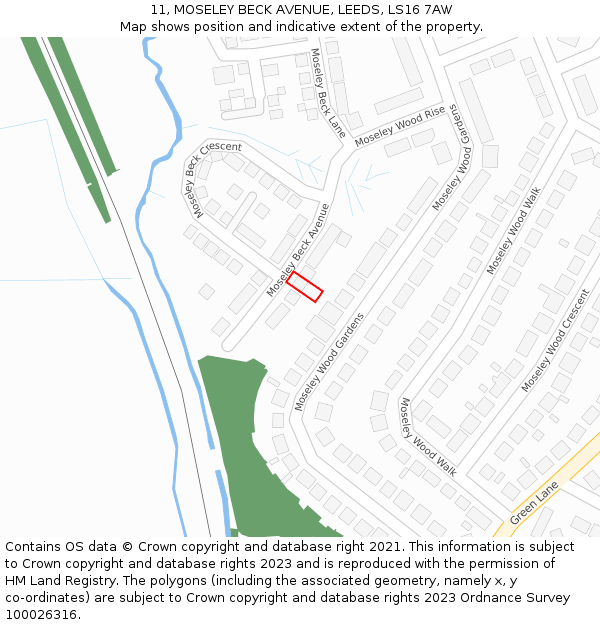11, MOSELEY BECK AVENUE, LEEDS, LS16 7AW: Location map and indicative extent of plot