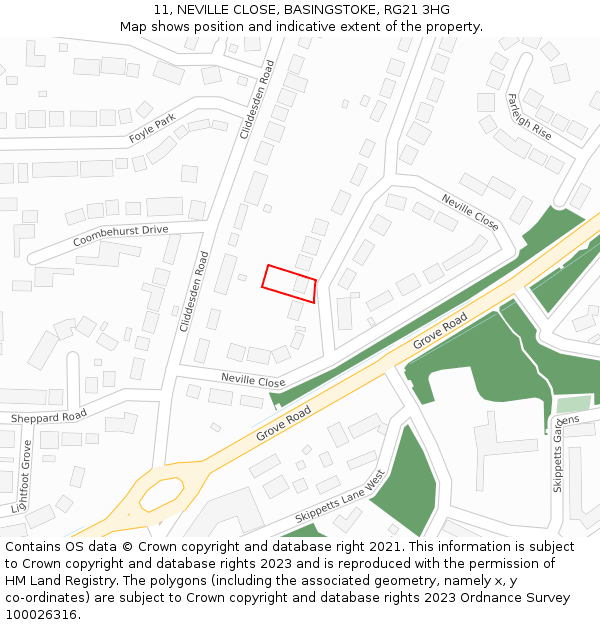 11, NEVILLE CLOSE, BASINGSTOKE, RG21 3HG: Location map and indicative extent of plot