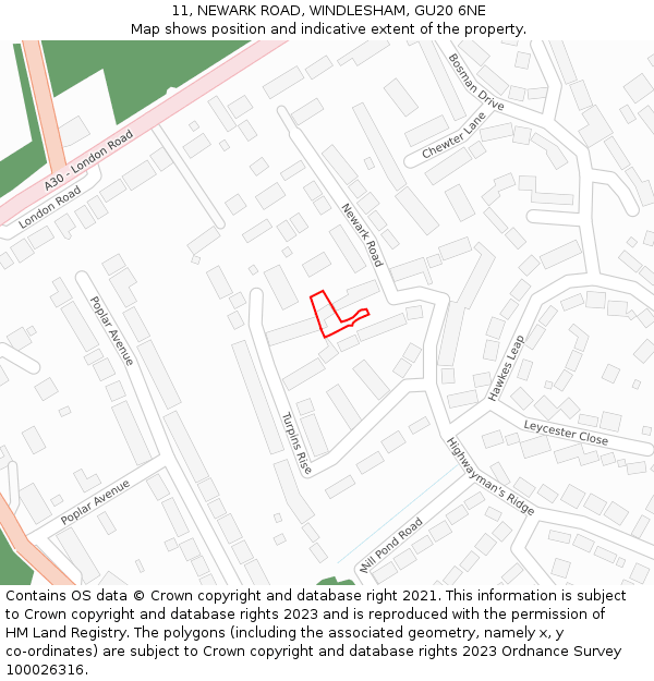 11, NEWARK ROAD, WINDLESHAM, GU20 6NE: Location map and indicative extent of plot