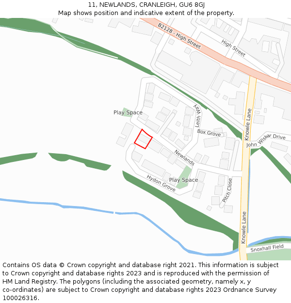 11, NEWLANDS, CRANLEIGH, GU6 8GJ: Location map and indicative extent of plot