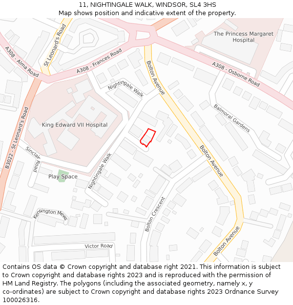 11, NIGHTINGALE WALK, WINDSOR, SL4 3HS: Location map and indicative extent of plot