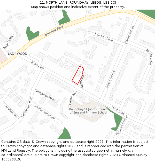 11, NORTH LANE, ROUNDHAY, LEEDS, LS8 2QJ: Location map and indicative extent of plot