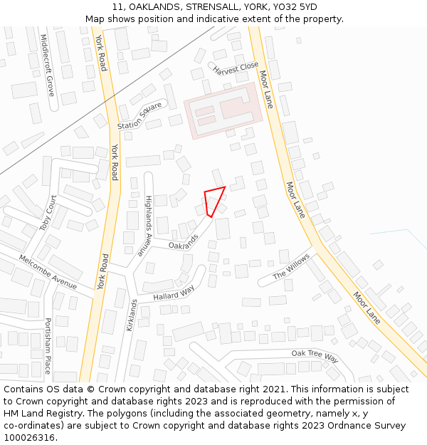 11, OAKLANDS, STRENSALL, YORK, YO32 5YD: Location map and indicative extent of plot