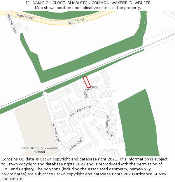 11, OAKLEIGH CLOSE, SHARLSTON COMMON, WAKEFIELD, WF4 1ER: Location map and indicative extent of plot