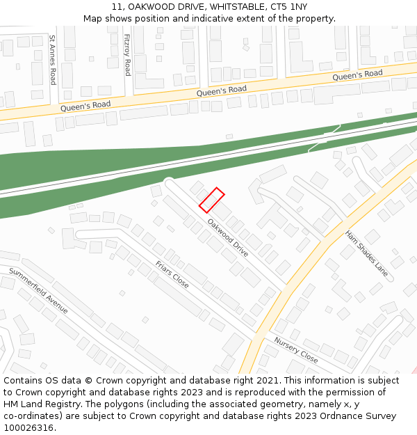 11, OAKWOOD DRIVE, WHITSTABLE, CT5 1NY: Location map and indicative extent of plot