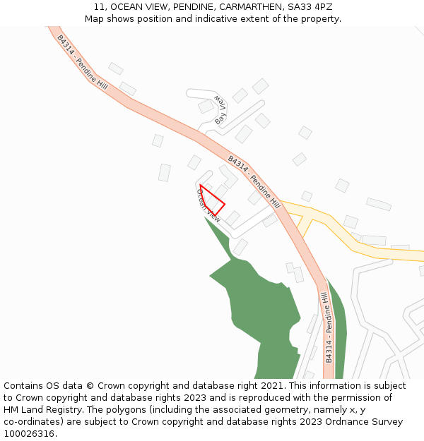 11, OCEAN VIEW, PENDINE, CARMARTHEN, SA33 4PZ: Location map and indicative extent of plot