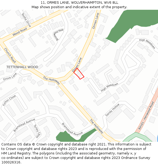 11, ORMES LANE, WOLVERHAMPTON, WV6 8LL: Location map and indicative extent of plot
