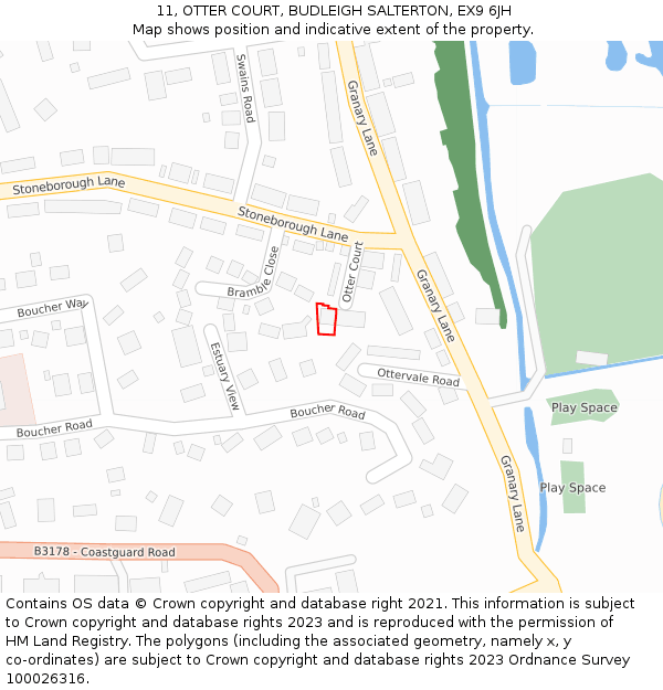 11, OTTER COURT, BUDLEIGH SALTERTON, EX9 6JH: Location map and indicative extent of plot