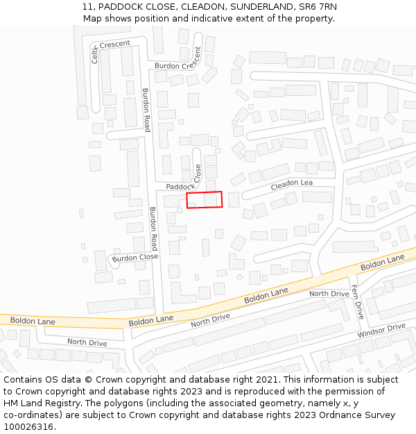 11, PADDOCK CLOSE, CLEADON, SUNDERLAND, SR6 7RN: Location map and indicative extent of plot