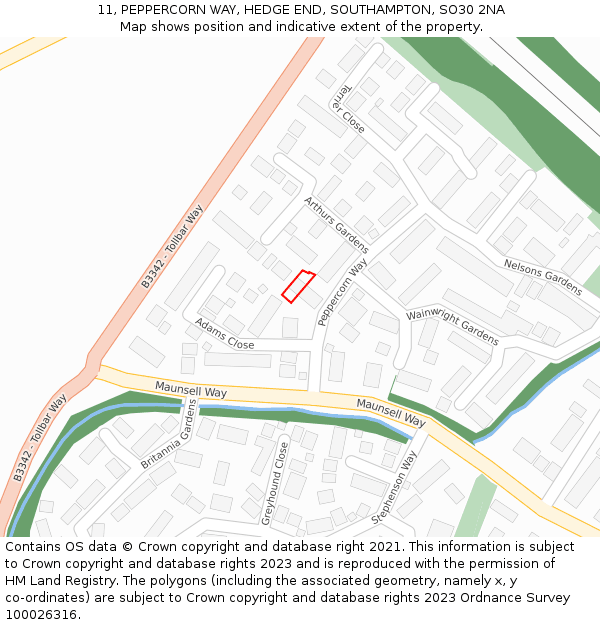 11, PEPPERCORN WAY, HEDGE END, SOUTHAMPTON, SO30 2NA: Location map and indicative extent of plot