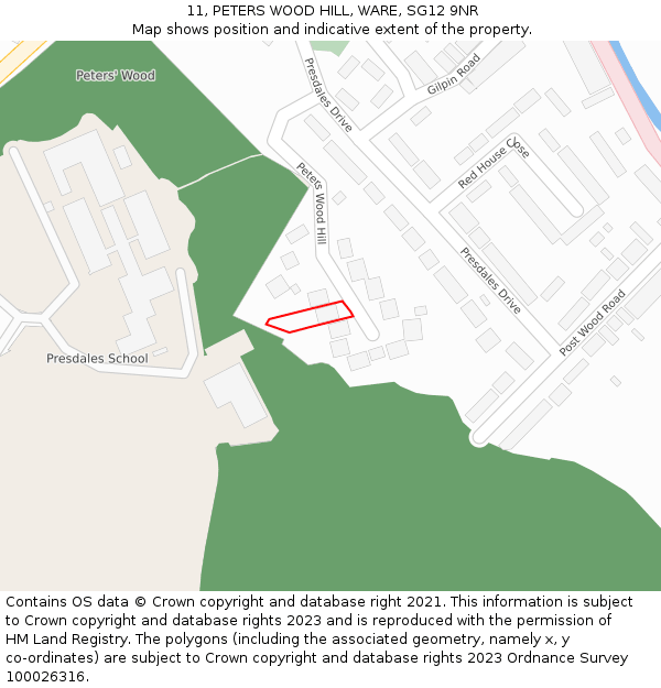 11, PETERS WOOD HILL, WARE, SG12 9NR: Location map and indicative extent of plot