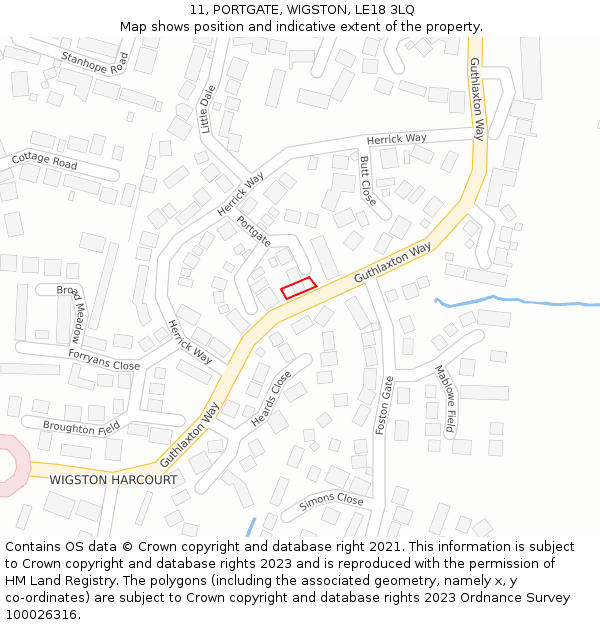 11, PORTGATE, WIGSTON, LE18 3LQ: Location map and indicative extent of plot