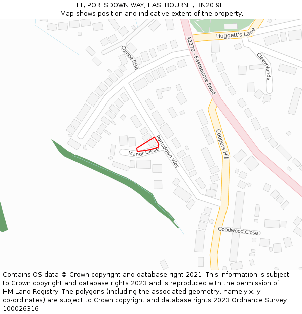 11, PORTSDOWN WAY, EASTBOURNE, BN20 9LH: Location map and indicative extent of plot