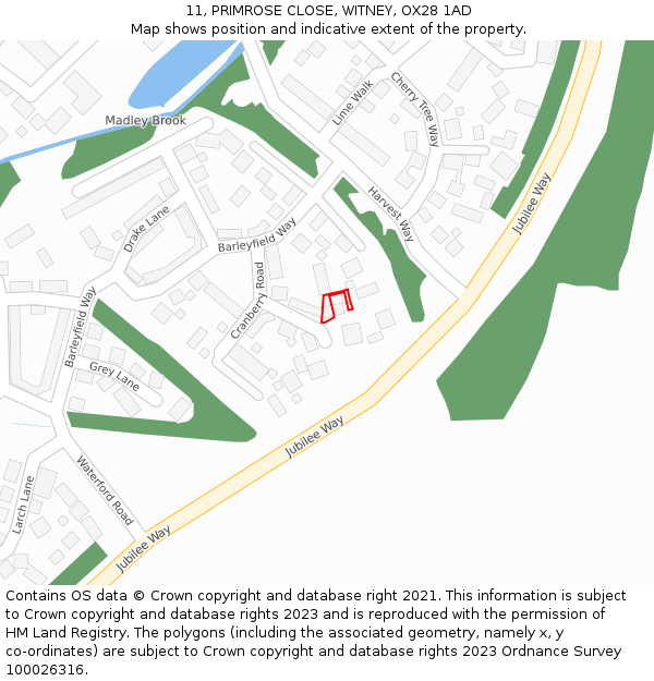 11, PRIMROSE CLOSE, WITNEY, OX28 1AD: Location map and indicative extent of plot