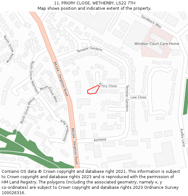 11, PRIORY CLOSE, WETHERBY, LS22 7TH: Location map and indicative extent of plot