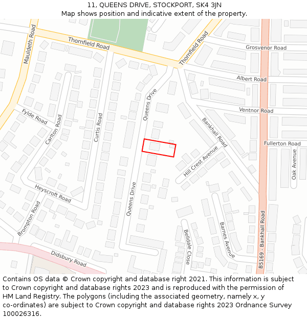 11, QUEENS DRIVE, STOCKPORT, SK4 3JN: Location map and indicative extent of plot