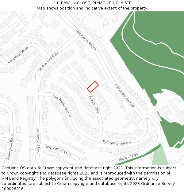 11, RAWLIN CLOSE, PLYMOUTH, PL6 5TF: Location map and indicative extent of plot