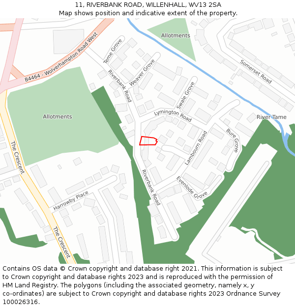 11, RIVERBANK ROAD, WILLENHALL, WV13 2SA: Location map and indicative extent of plot