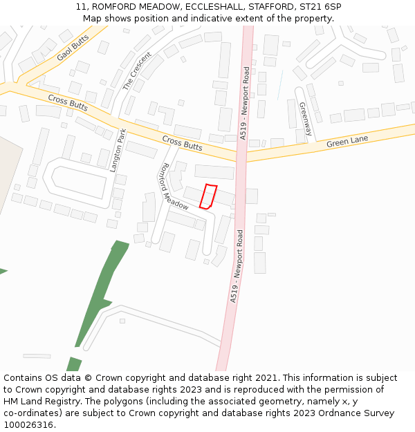 11, ROMFORD MEADOW, ECCLESHALL, STAFFORD, ST21 6SP: Location map and indicative extent of plot