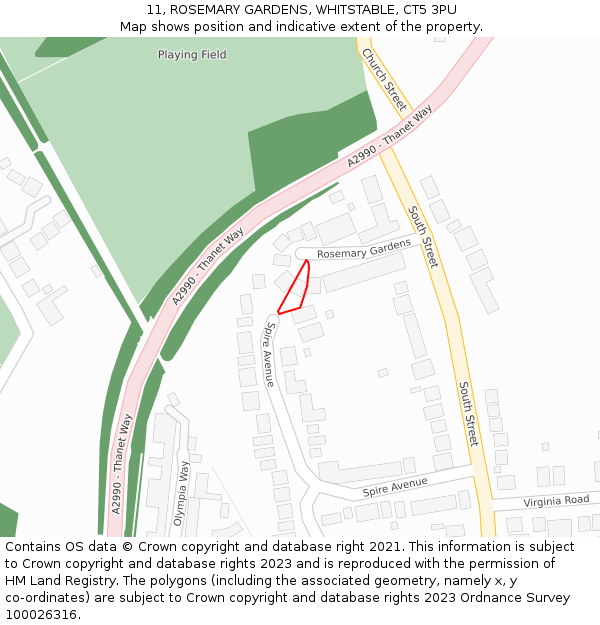 11, ROSEMARY GARDENS, WHITSTABLE, CT5 3PU: Location map and indicative extent of plot