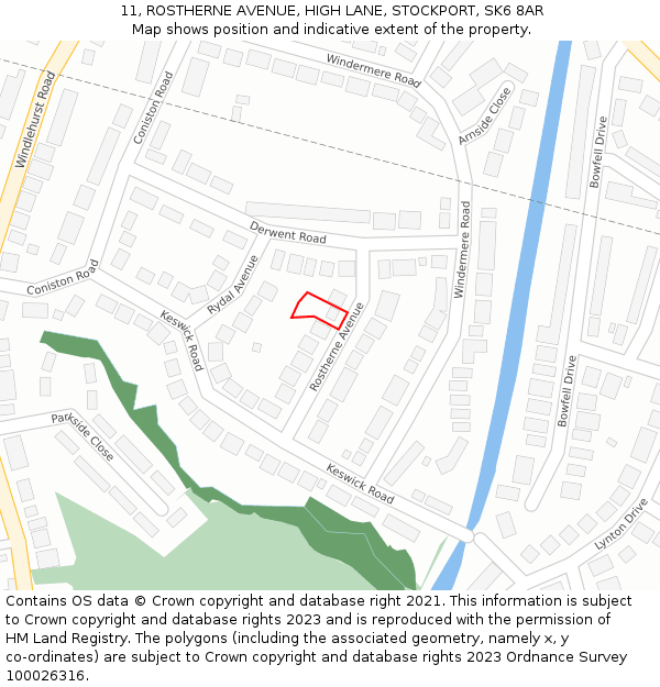 11, ROSTHERNE AVENUE, HIGH LANE, STOCKPORT, SK6 8AR: Location map and indicative extent of plot