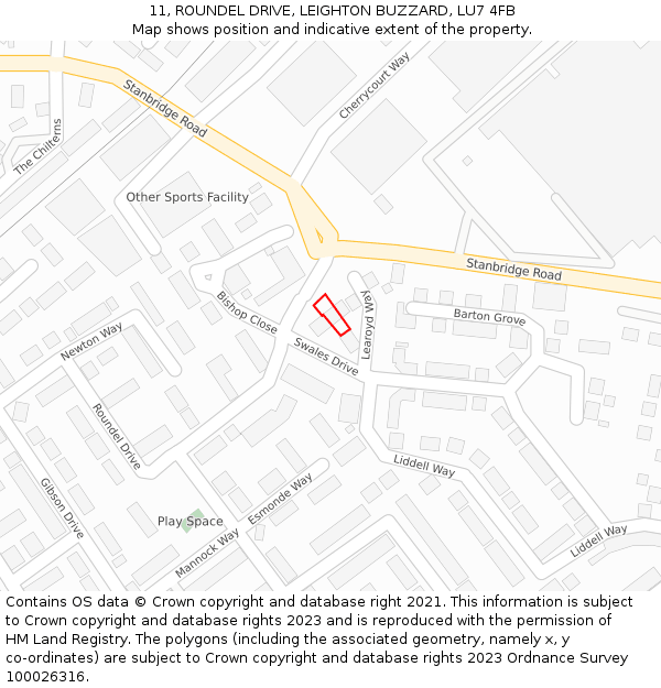 11, ROUNDEL DRIVE, LEIGHTON BUZZARD, LU7 4FB: Location map and indicative extent of plot