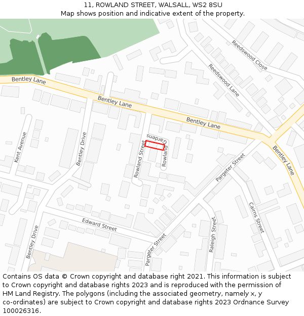 11, ROWLAND STREET, WALSALL, WS2 8SU: Location map and indicative extent of plot