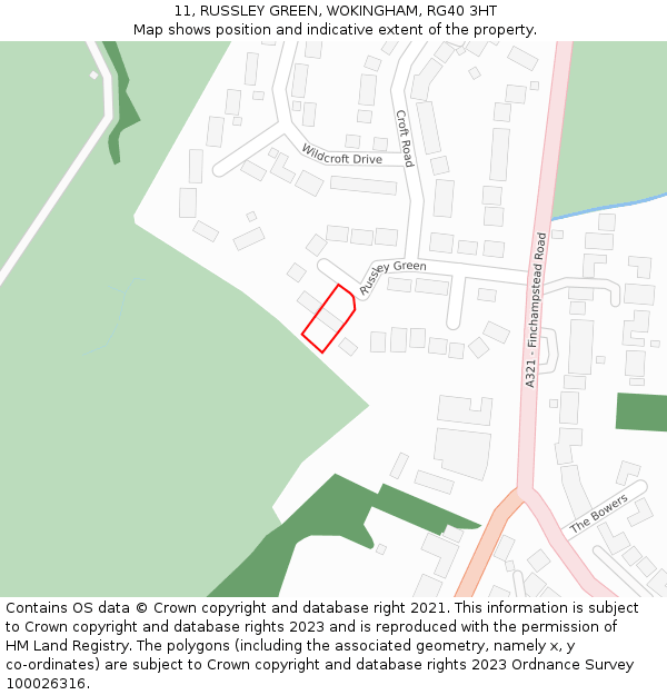 11, RUSSLEY GREEN, WOKINGHAM, RG40 3HT: Location map and indicative extent of plot