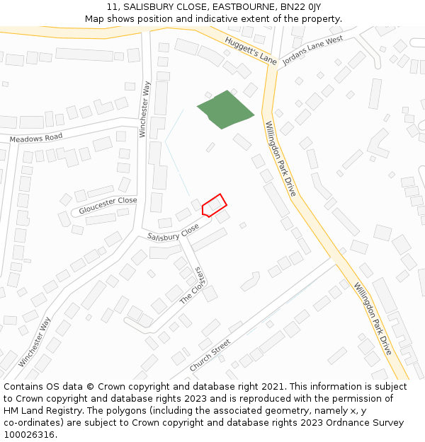 11, SALISBURY CLOSE, EASTBOURNE, BN22 0JY: Location map and indicative extent of plot