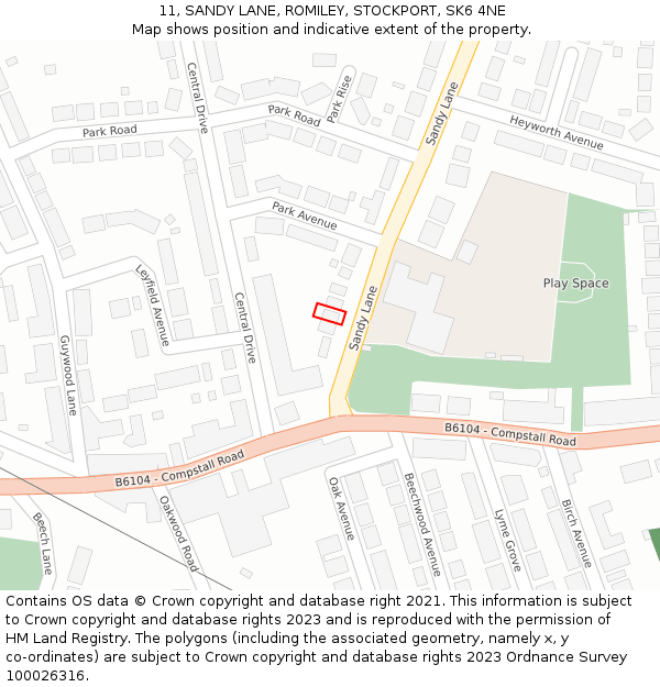 11, SANDY LANE, ROMILEY, STOCKPORT, SK6 4NE: Location map and indicative extent of plot