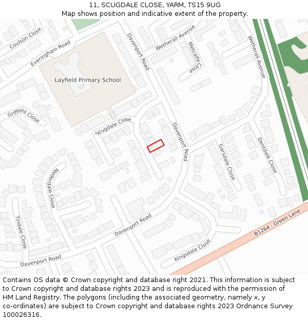 11, SCUGDALE CLOSE, YARM, TS15 9UG: Location map and indicative extent of plot