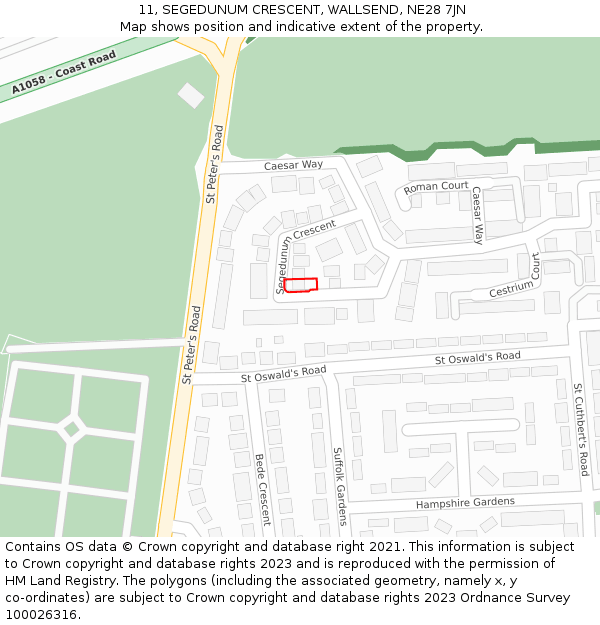 11, SEGEDUNUM CRESCENT, WALLSEND, NE28 7JN: Location map and indicative extent of plot