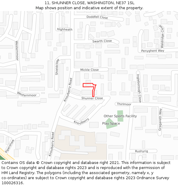 11, SHUNNER CLOSE, WASHINGTON, NE37 1SL: Location map and indicative extent of plot