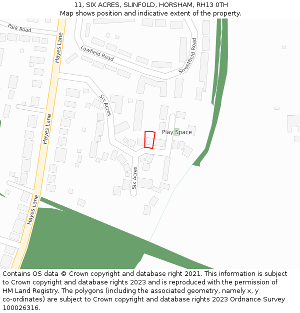 11, SIX ACRES, SLINFOLD, HORSHAM, RH13 0TH: Location map and indicative extent of plot