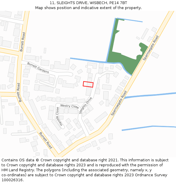 11, SLEIGHTS DRIVE, WISBECH, PE14 7BT: Location map and indicative extent of plot