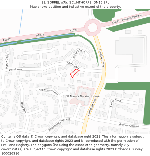 11, SORREL WAY, SCUNTHORPE, DN15 8PL: Location map and indicative extent of plot