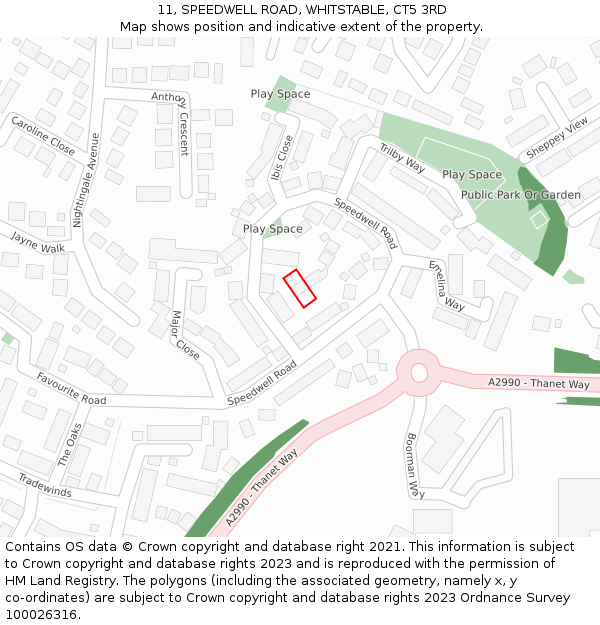 11, SPEEDWELL ROAD, WHITSTABLE, CT5 3RD: Location map and indicative extent of plot