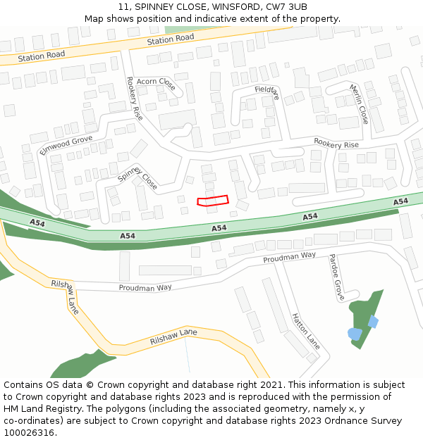 11, SPINNEY CLOSE, WINSFORD, CW7 3UB: Location map and indicative extent of plot