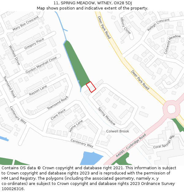 11, SPRING MEADOW, WITNEY, OX28 5DJ: Location map and indicative extent of plot