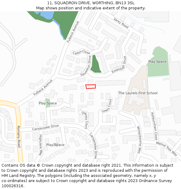 11, SQUADRON DRIVE, WORTHING, BN13 3SL: Location map and indicative extent of plot