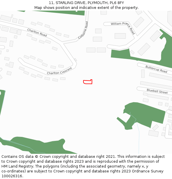 11, STARLING DRIVE, PLYMOUTH, PL6 8FY: Location map and indicative extent of plot