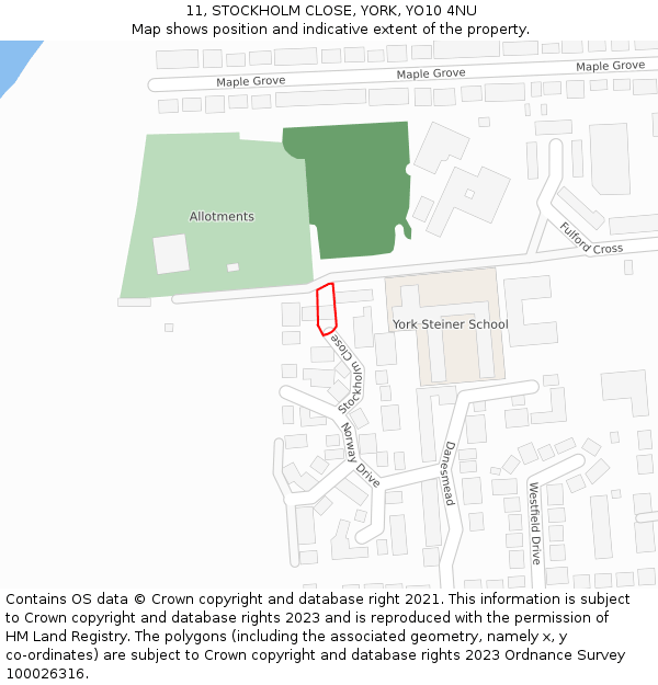 11, STOCKHOLM CLOSE, YORK, YO10 4NU: Location map and indicative extent of plot