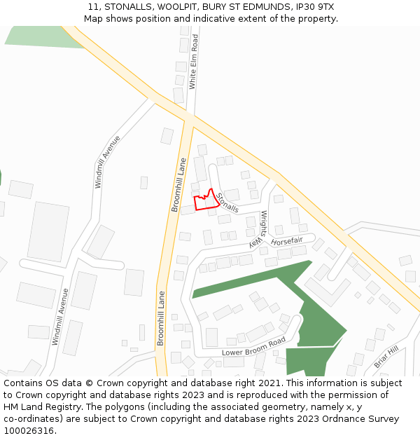 11, STONALLS, WOOLPIT, BURY ST EDMUNDS, IP30 9TX: Location map and indicative extent of plot