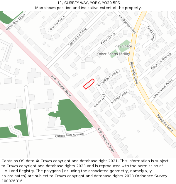 11, SURREY WAY, YORK, YO30 5FS: Location map and indicative extent of plot