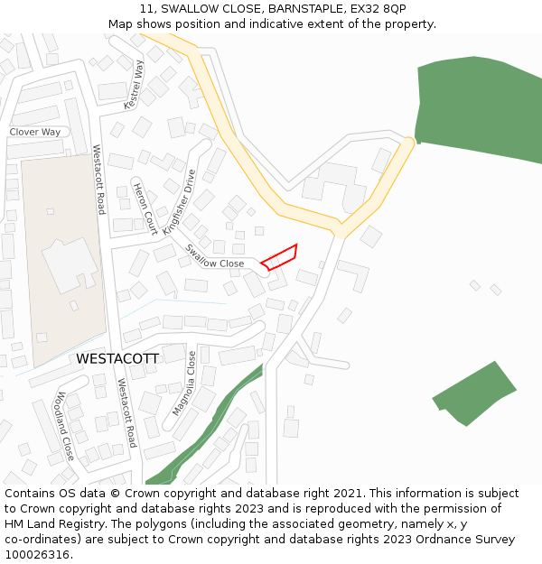 11, SWALLOW CLOSE, BARNSTAPLE, EX32 8QP: Location map and indicative extent of plot