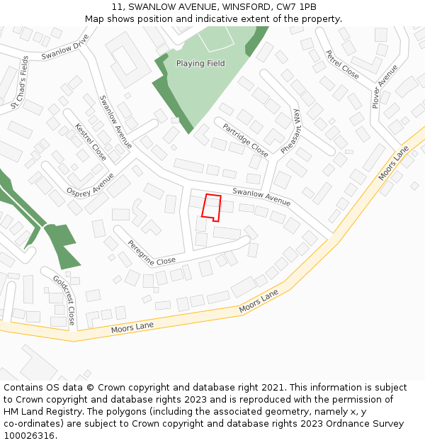 11, SWANLOW AVENUE, WINSFORD, CW7 1PB: Location map and indicative extent of plot