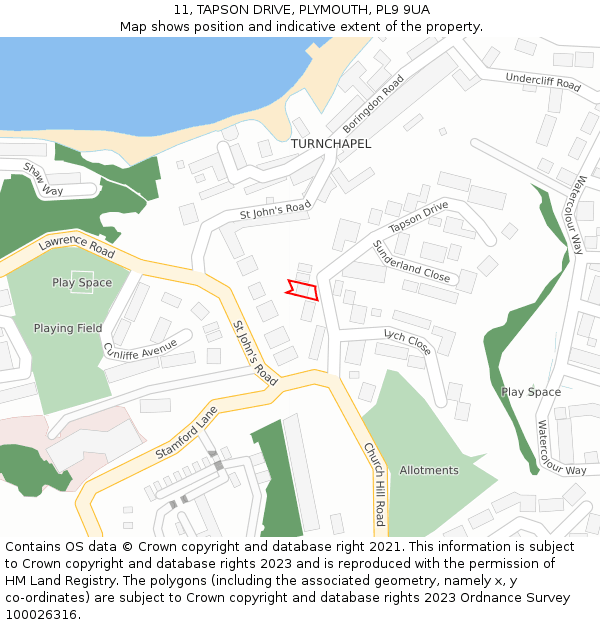 11, TAPSON DRIVE, PLYMOUTH, PL9 9UA: Location map and indicative extent of plot